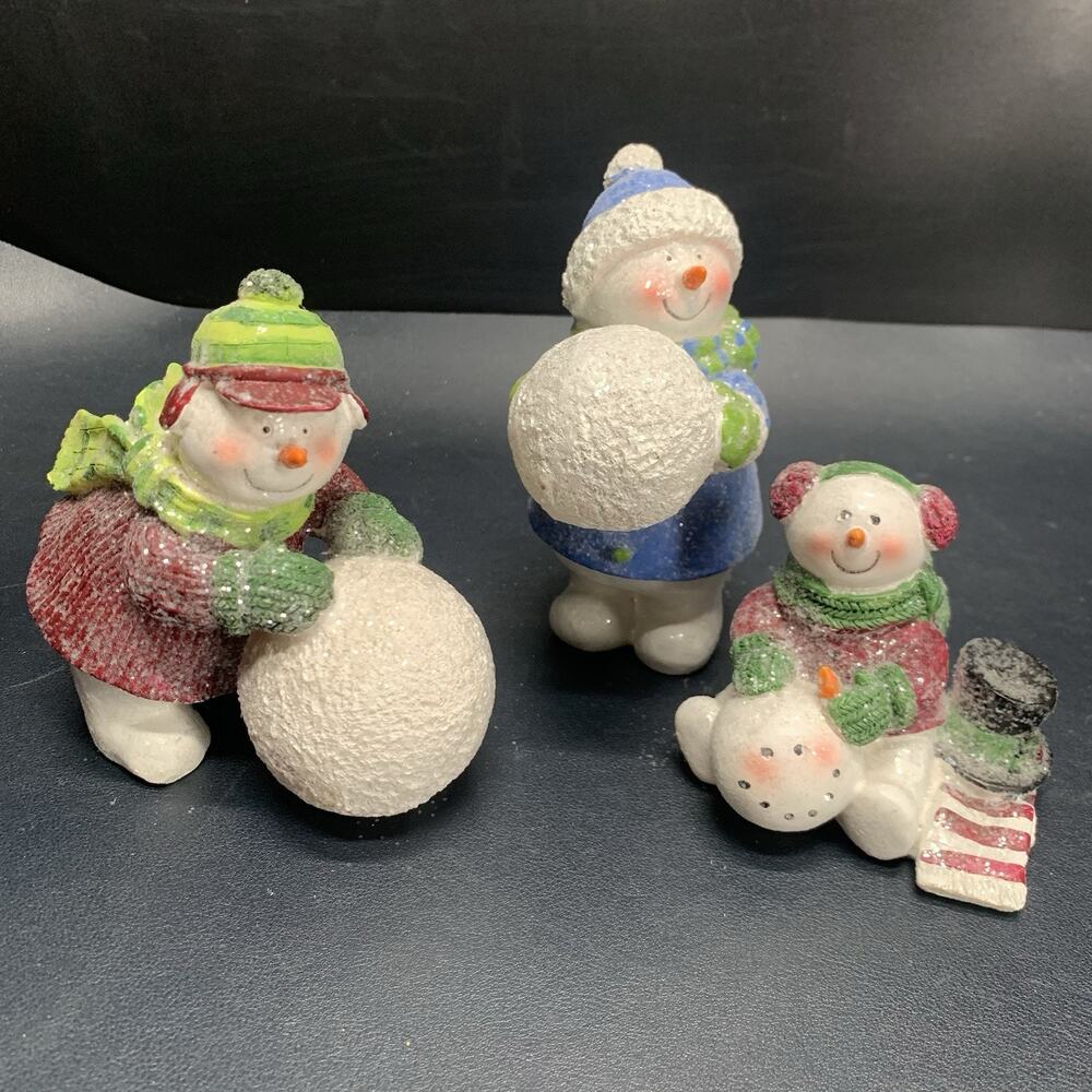 Vintage Oriental Trading Co Folk Art Snowman Set Of 3 Snowman Kids Figurines